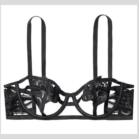 Victoria's Secret Other - Victoria's Secret Black Floral Mesh Cage Bra